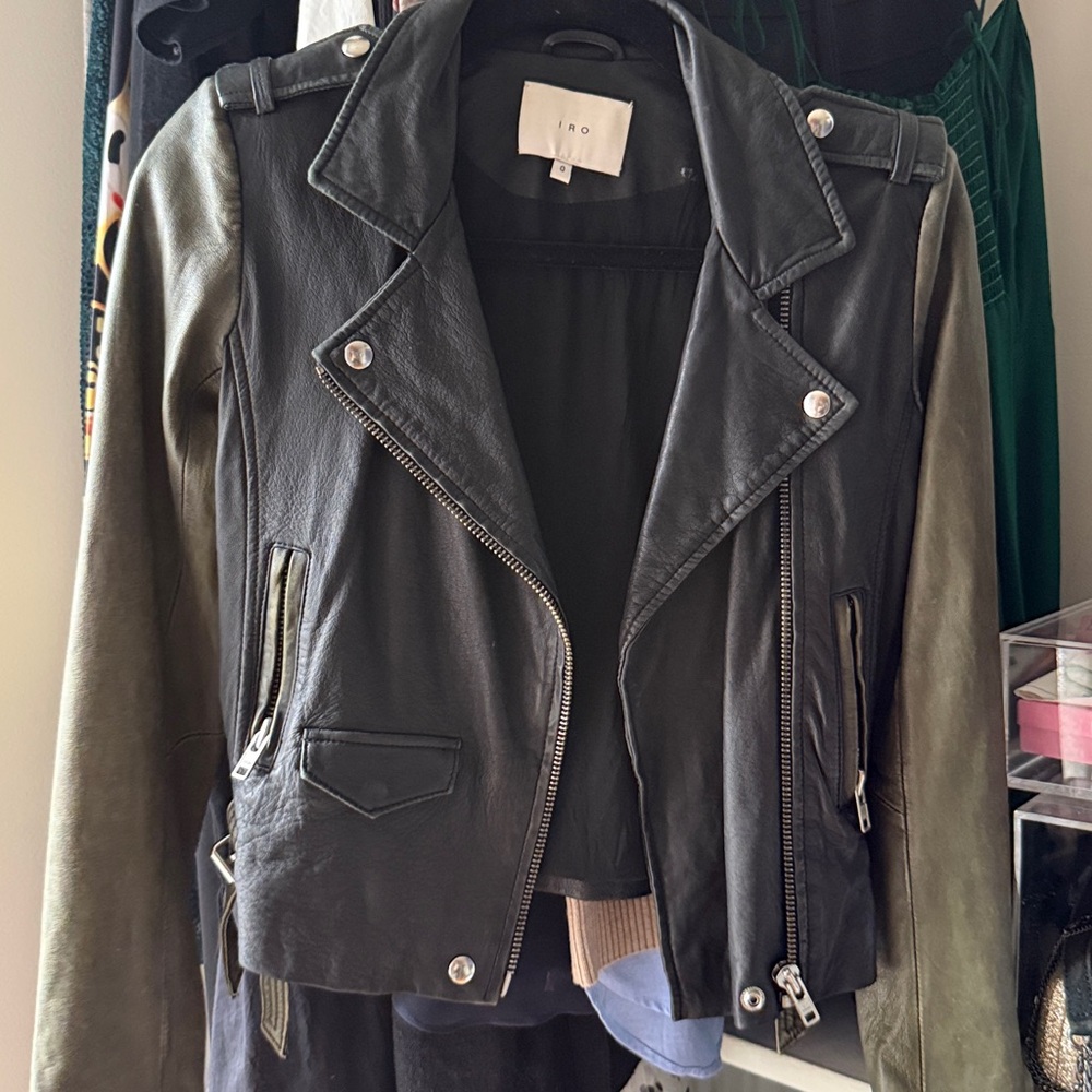 Iro Asheville Leather Moto Jacket - Black & Olive - Picture 4 of 6